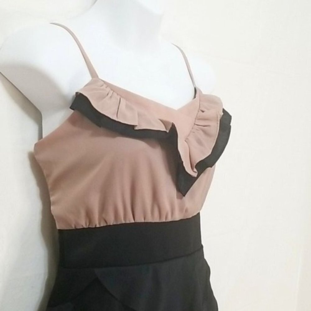 Esley Dusty Rose & Black Ruffled Cocktail Dress